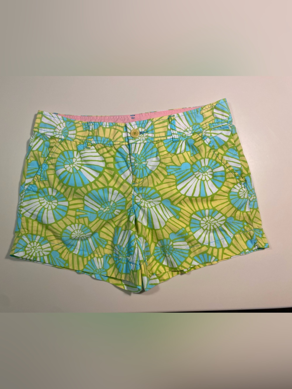 Lilly Pulitzer Green, Blue & White Floral Print Cotton Shorts
